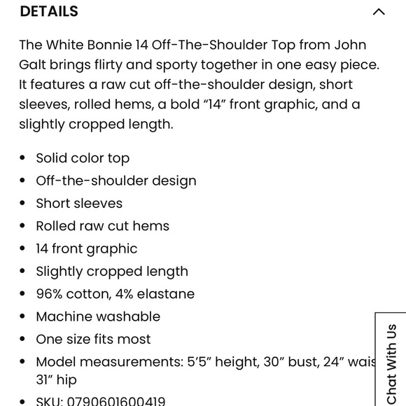 John Galt Bonnie Tee White One Size - Picture 5 of 5